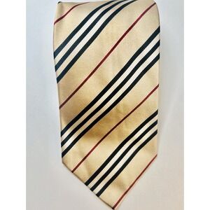 Burberry London Men's Beige Manson Nova Black & Red Stripe Classic Silk Tie Y2K